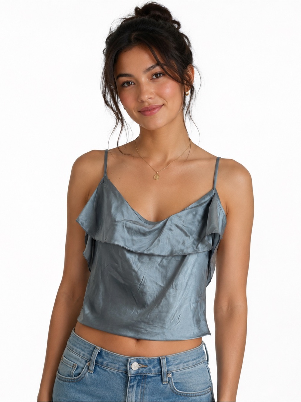 The Limited Gray Crop Tank Top Cami Silk 90s Small Vintage Grunge Y2K